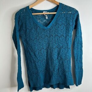 VTG Y2K Aeropostale Lace Crochet V Neck Sweater Top Sz S Bella Elena Floral Boho